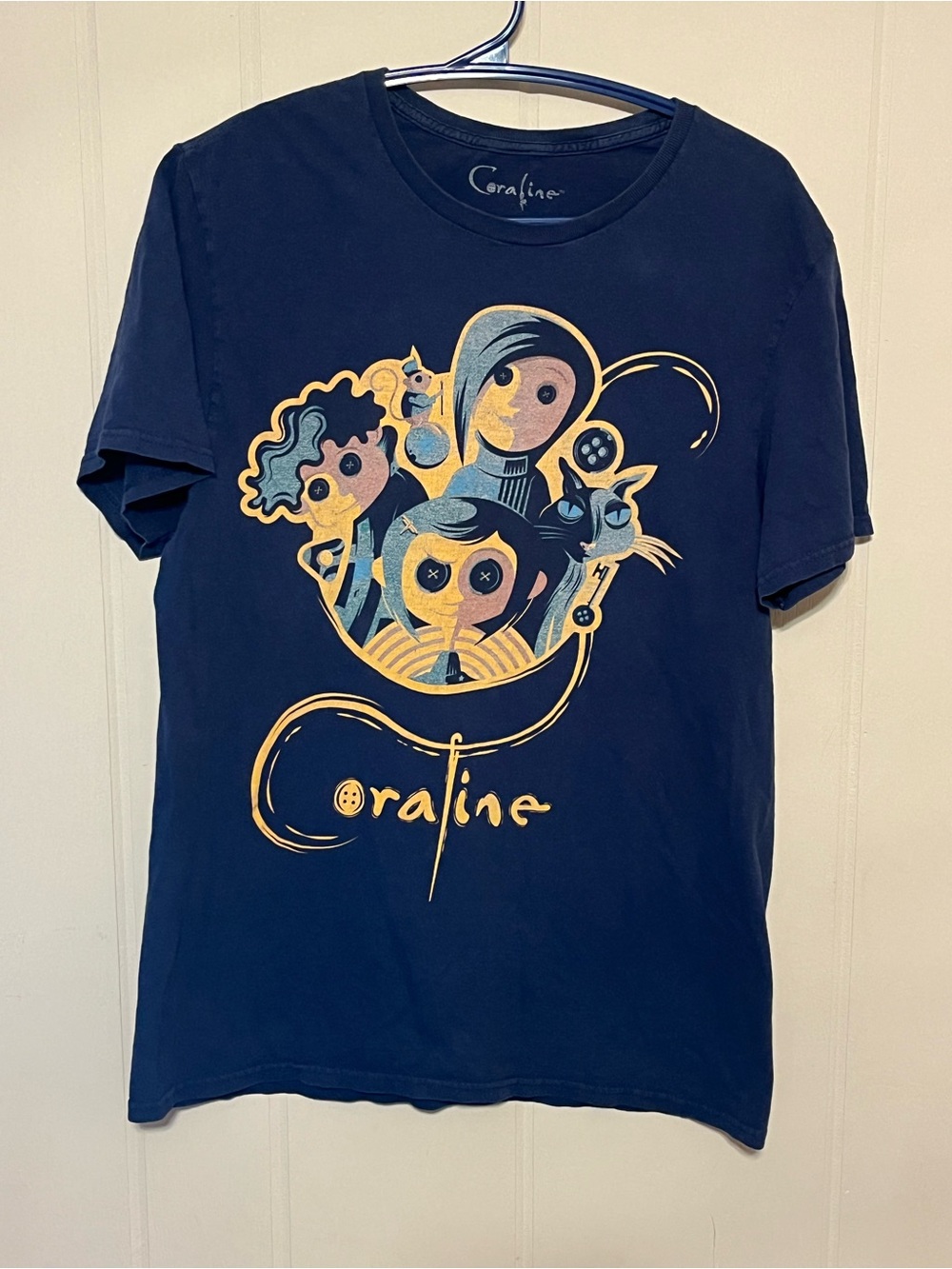 Coraline Graphic Tee - Navy with Yellow Artwork